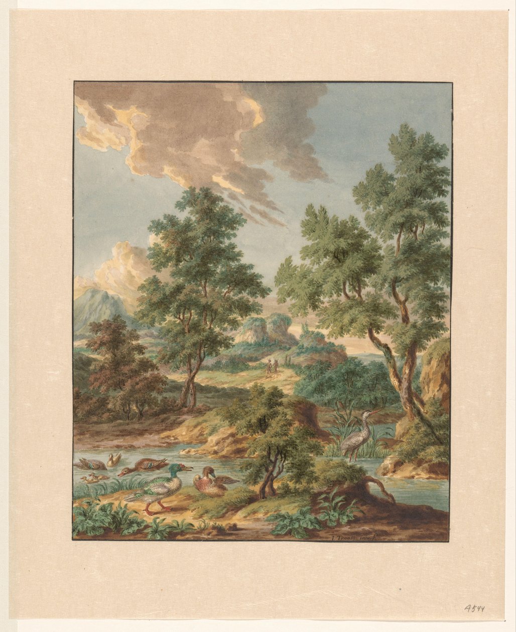 Táj vízimadarak a tóban alkotó: Jan Hendrik Troost van Groenendoelen