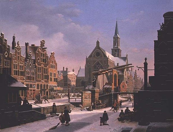 Városi jelenet télen alkotó: Jan Hendrik Verheyen