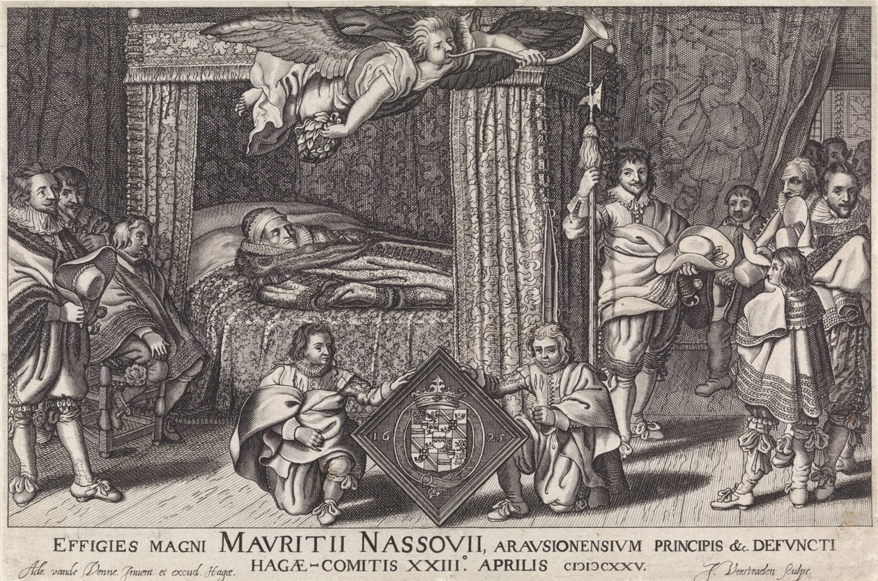 Paradebed van Prins Maurits, 1625 A nagy Maurice Nassouii, Arausion hercegének képmásai stb. az elhunyt Hague-Comitis XXIII 1825. április (cím a tárgyon) alkotó: Jan Hendriksz. Verstraelen