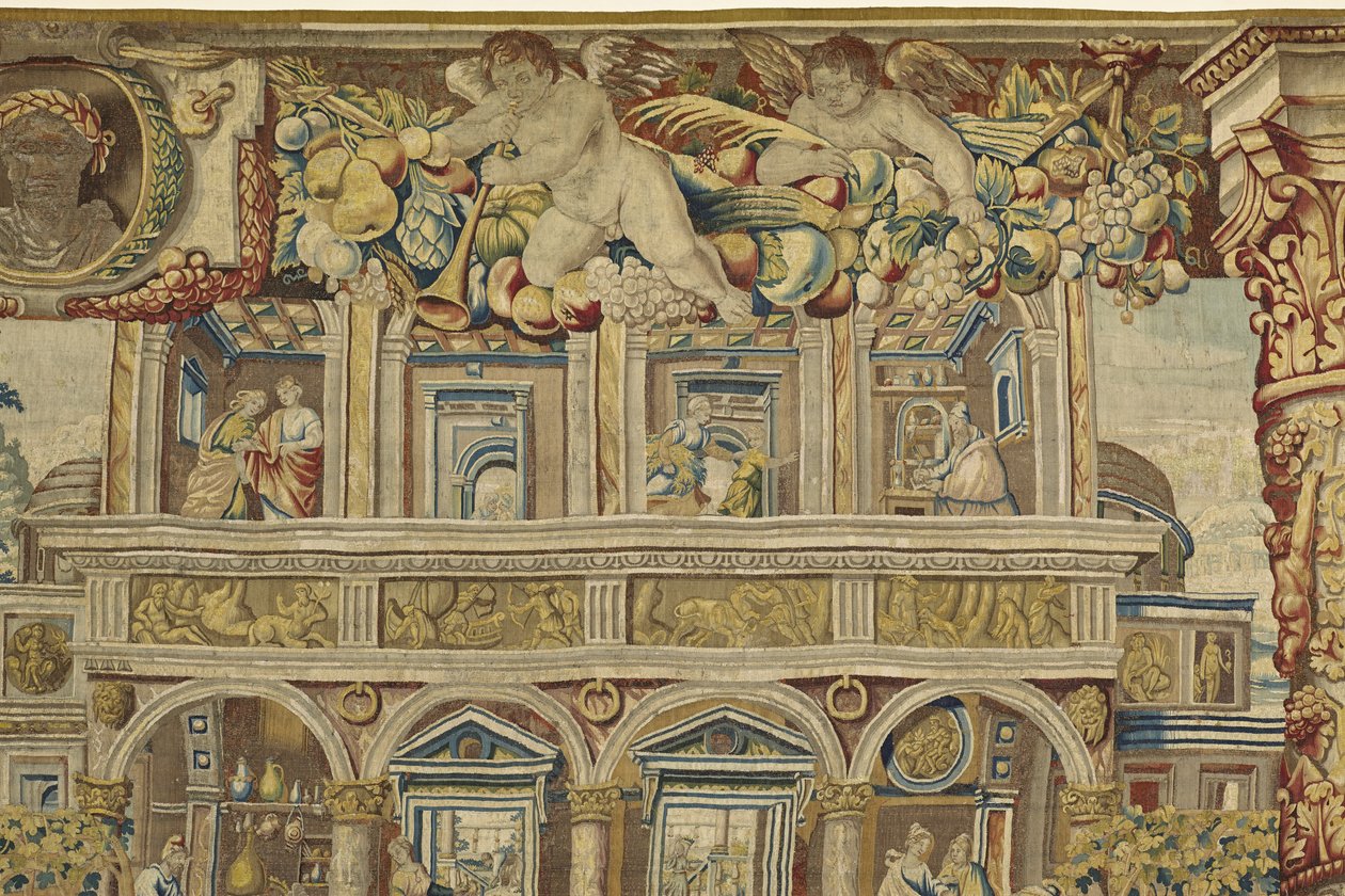 Részlet a palotáról és zenész angyalról Vertumnusból és Pomonából, 1630 körül alkotó: Jan II Raes