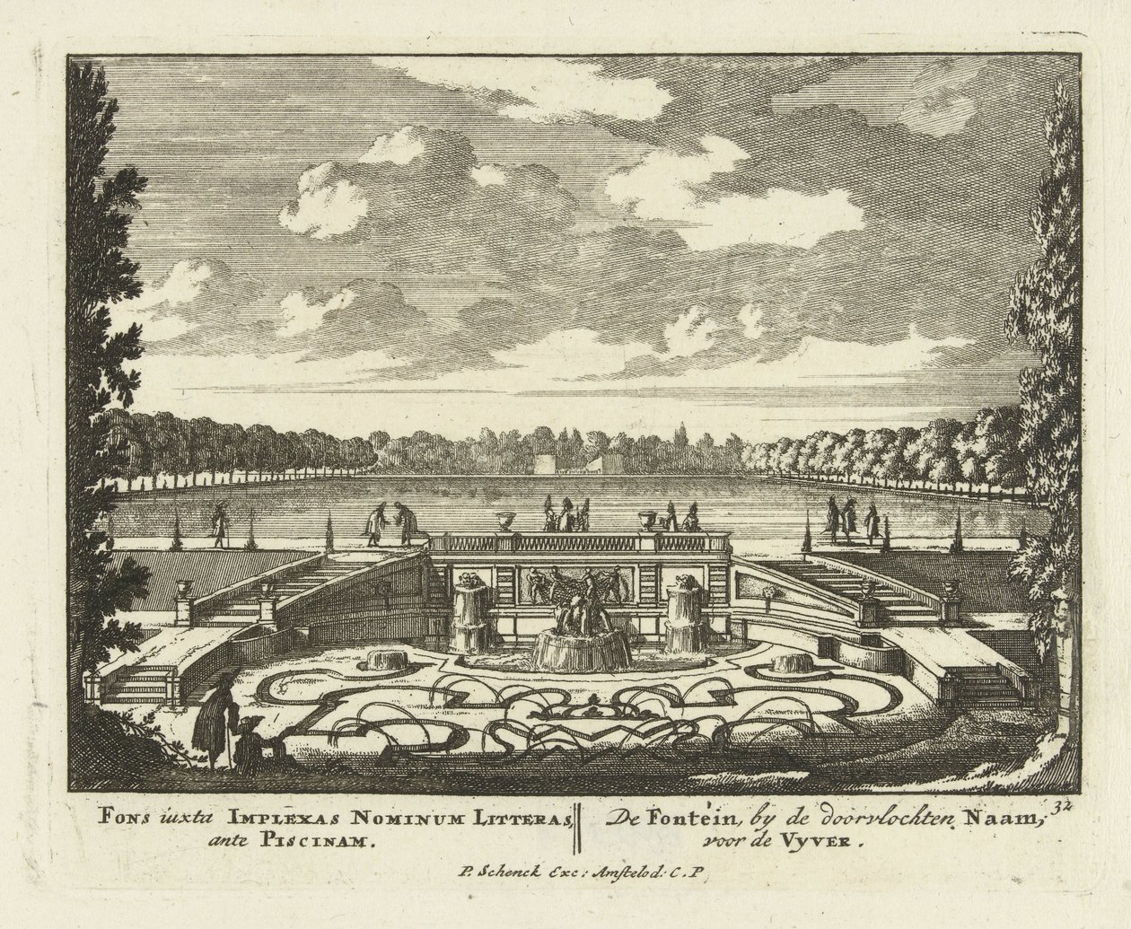 Szökőkút a nagy tónál a Paleis Het Loo kertjében, 1695-1705 alkotó: Jan I van Call