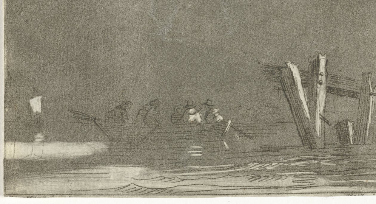 Evezős csónak figurákkal a folyón alkotó: Jan Izaak van Mansvelt