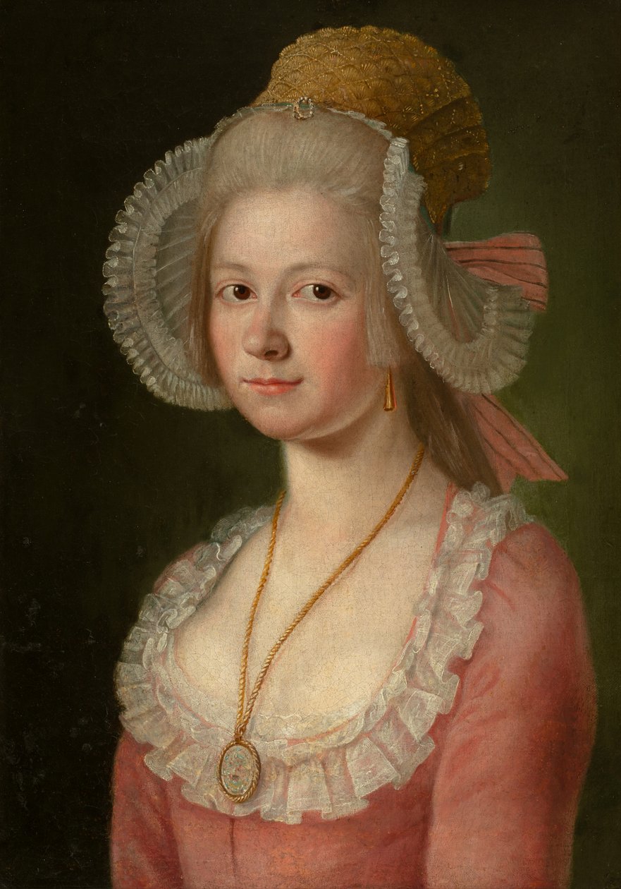 Motorháztetős hölgy portréja, 1785 alkotó: Jan Jahn