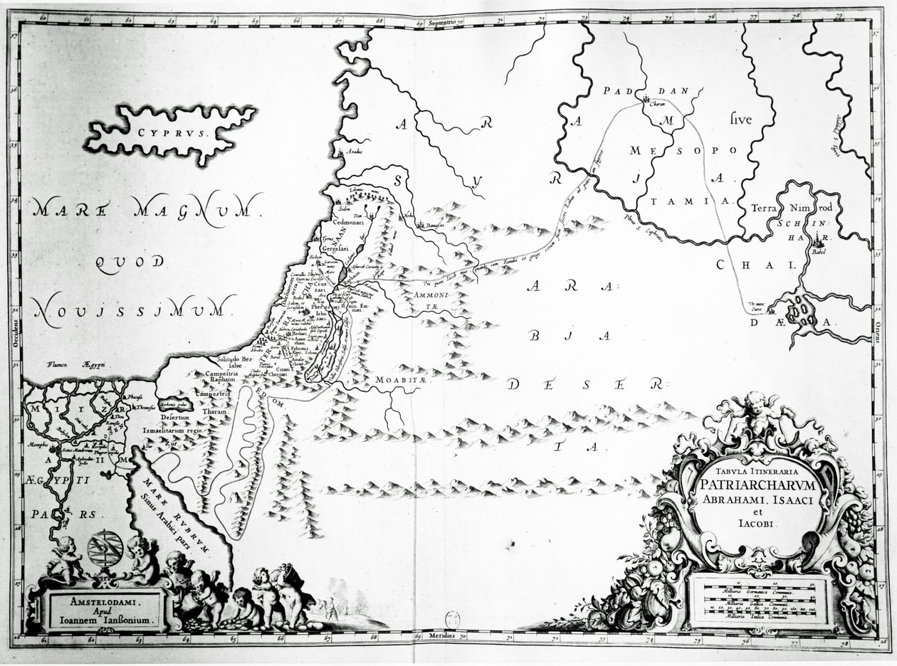 Ábrahám, Izsák és Jákob utazásainak térképe, 1652 alkotó: Jan Janssonius