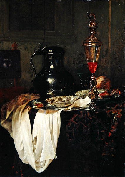 Csendélet ón Tankarddal és serleggel fedővel (olaj tölgyfa panelen) alkotó: Jan Jansz Treck