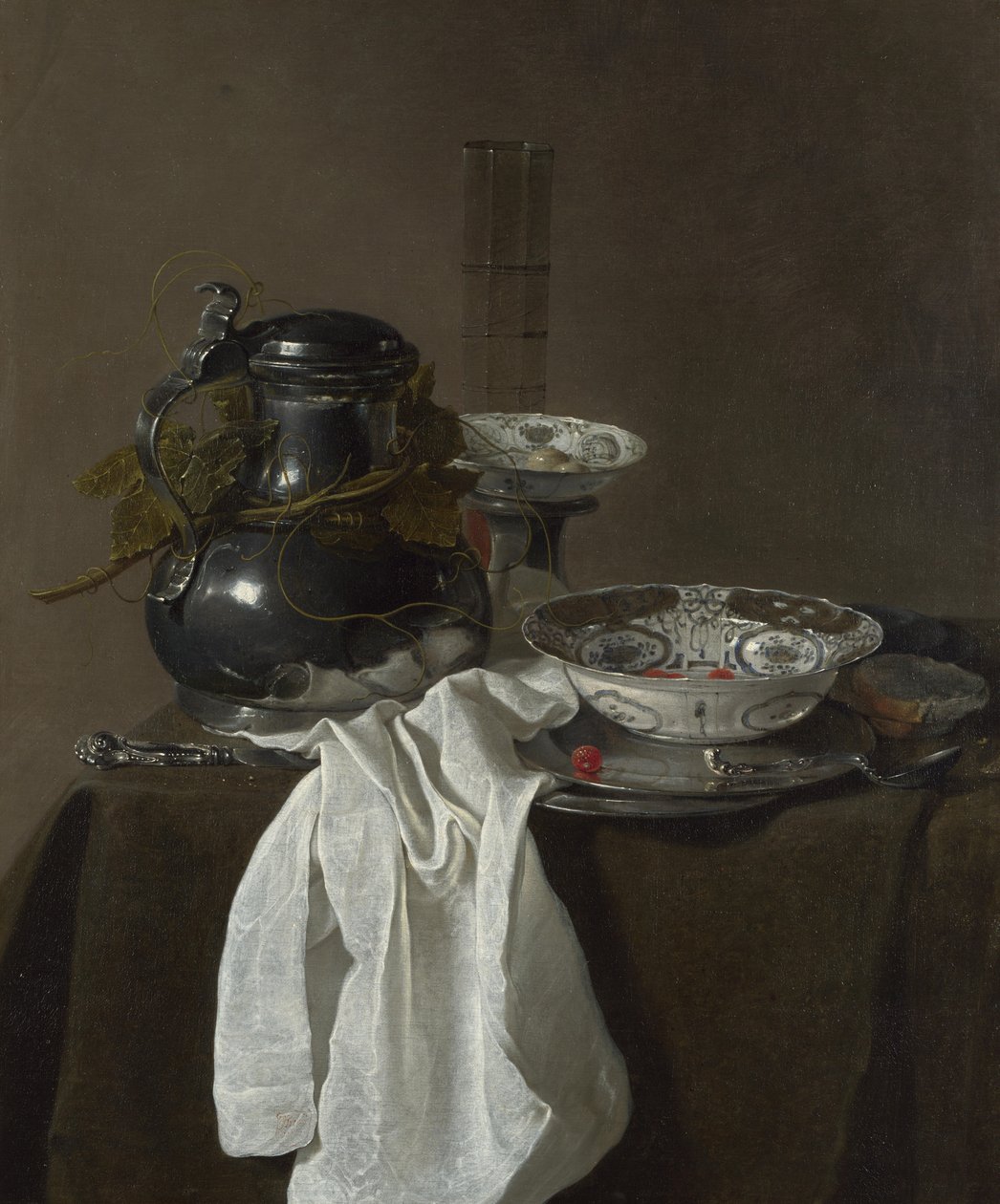 Csendélet ón zászlóval és két Ming-tállal, 1651 alkotó: Jan Jansz. Treck