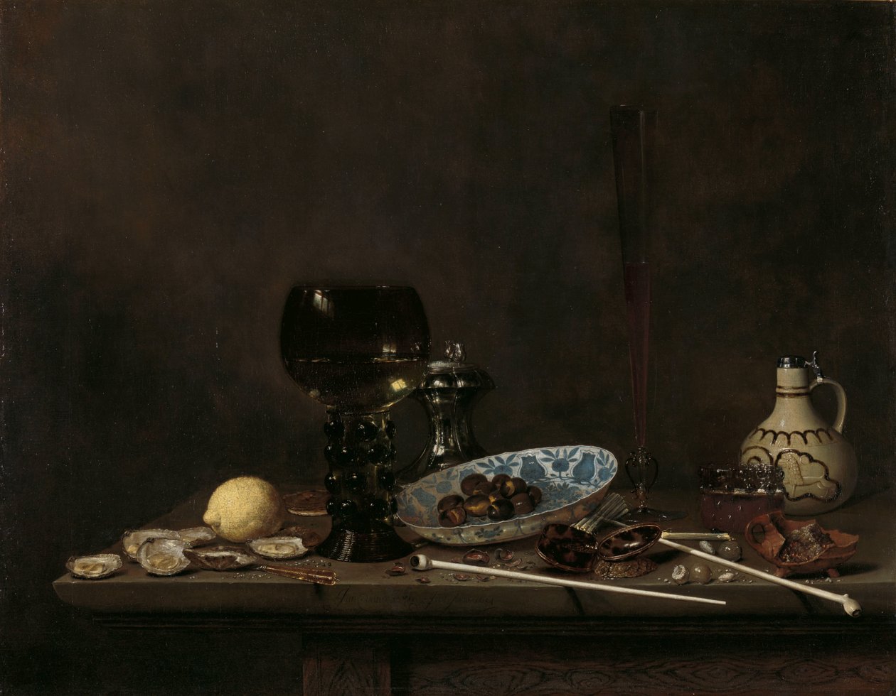 Csendélet Roemerrel, fuvolaüveggel, cserépkannával és csövekkel alkotó: Jan Jansz. van de Velde (III)