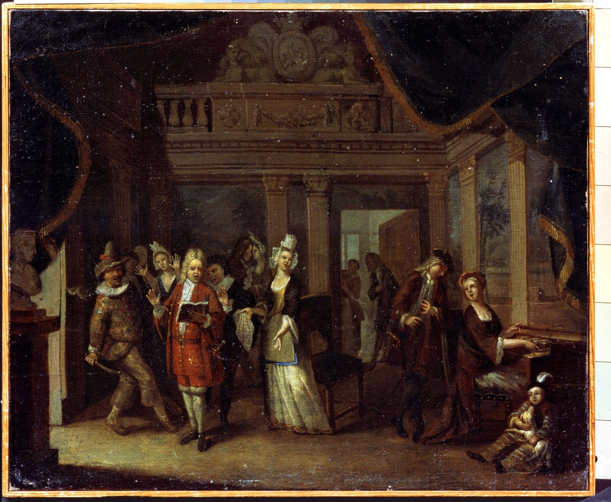 Privát koncert. Házi koncert. Jan Josef Horemans, az idősebb vagy az idősebb (1682-1759) festménye. Flamand művészet, rokokó stílusban. Olajfestmény. Állami Történeti és Művészeti Múzeum, Serpukhov (Serpukhov), Oroszország. alkotó: Jan Josef the Elder Horemans