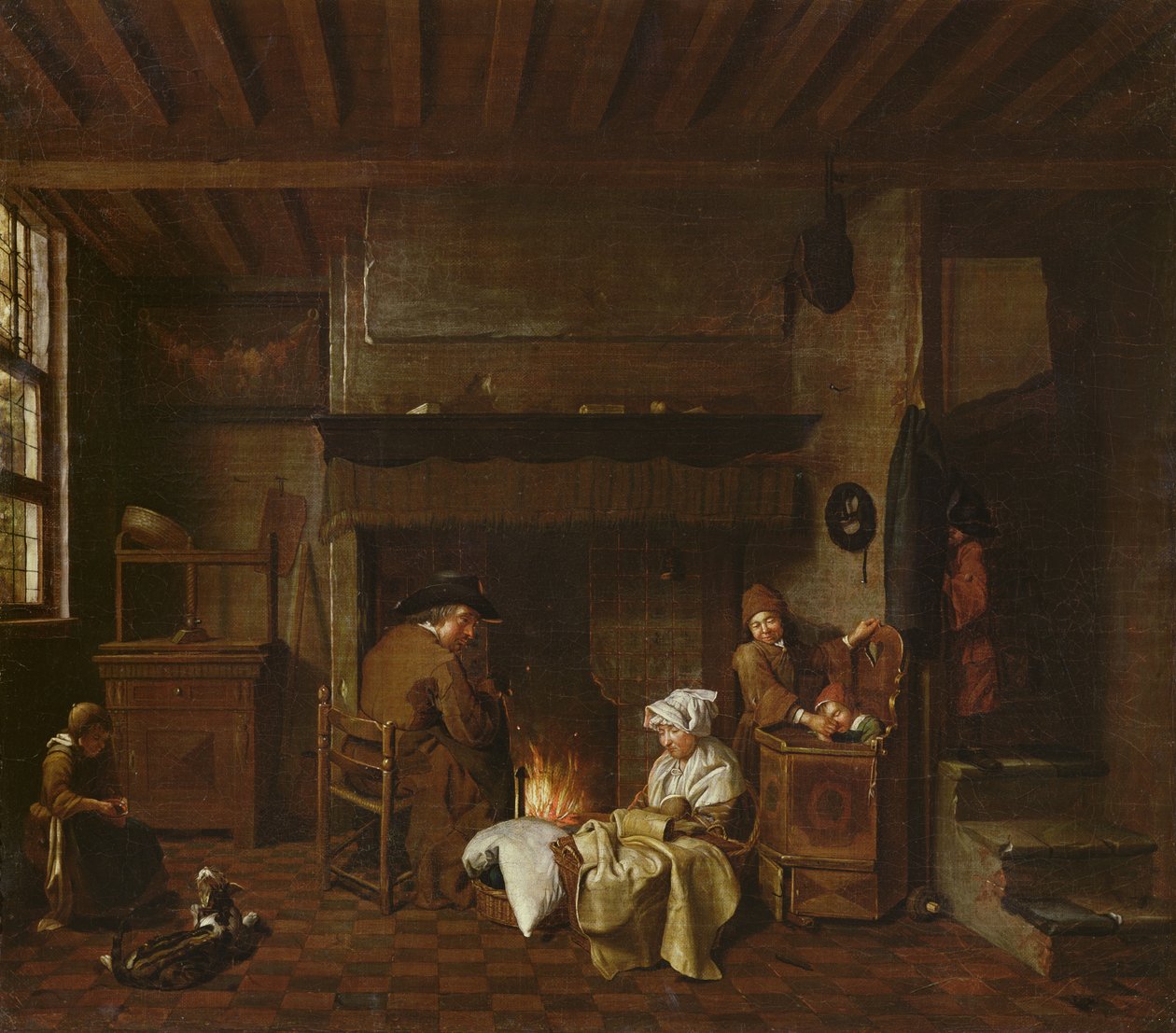 Belső jelenet, a kémény mellett alkotó: Jan Josef the Elder Horemans