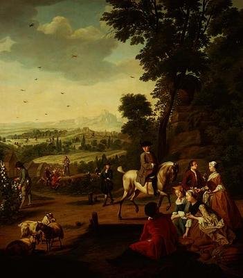 Elegáns Hawking party pihen egy parkban alkotó: Jan Josef the Younger Horemans