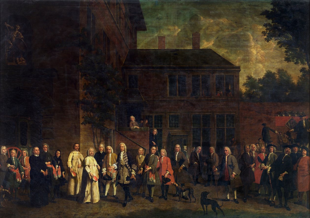 A vívócéh tagjai üdvözlik a Sint-Michiels-i apátot alkotó: Jan Josef the Younger Horemans