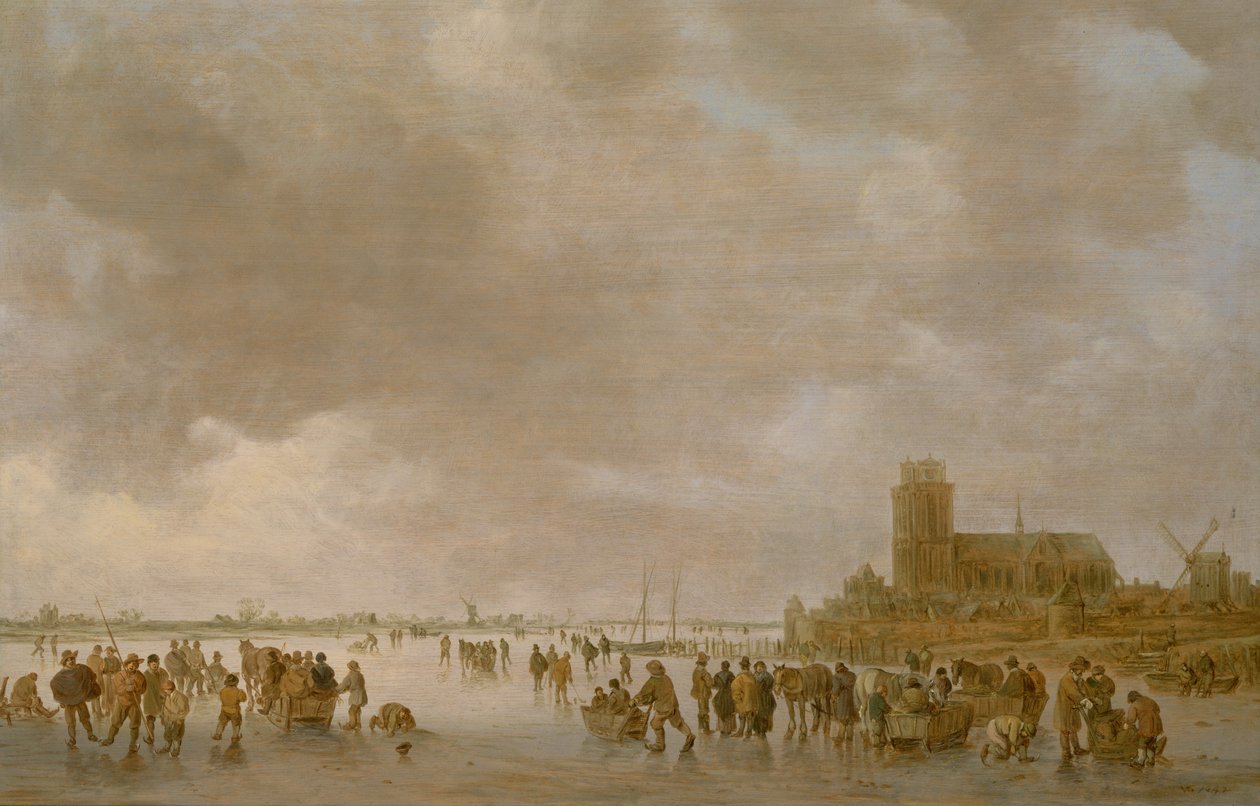 Téli táj műkorcsolyázással a jégen alkotó: Jan Josephsz van Goyen