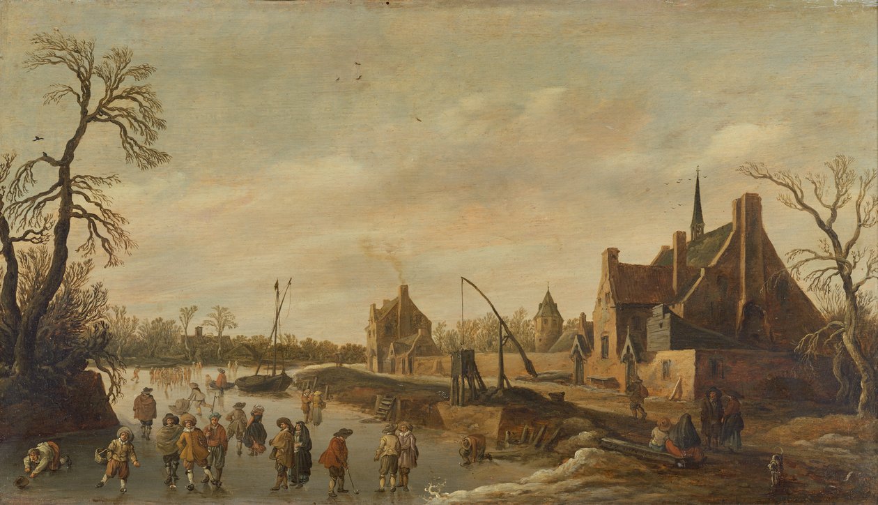 Befagyott folyó táj korcsolyázókkal alkotó: Jan Josephsz van Goyen