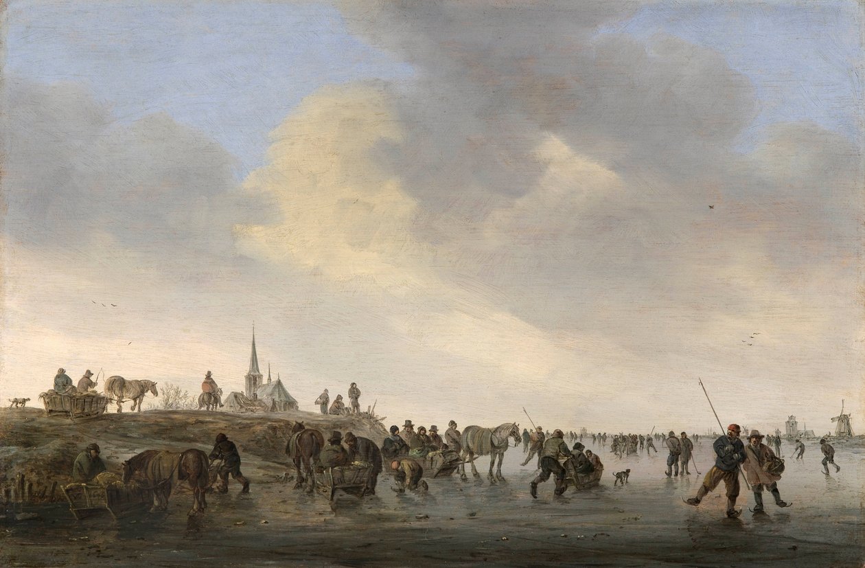 ""Le patinage sur le fleuve Merwede pres de Dordrecht en Hollande"" (korcsolyázás a Merwede-n Dordrecht közelében) Peinture de Jan Josefsz van Goyen (1596-1656) alkotó: Jan Josephsz van Goyen