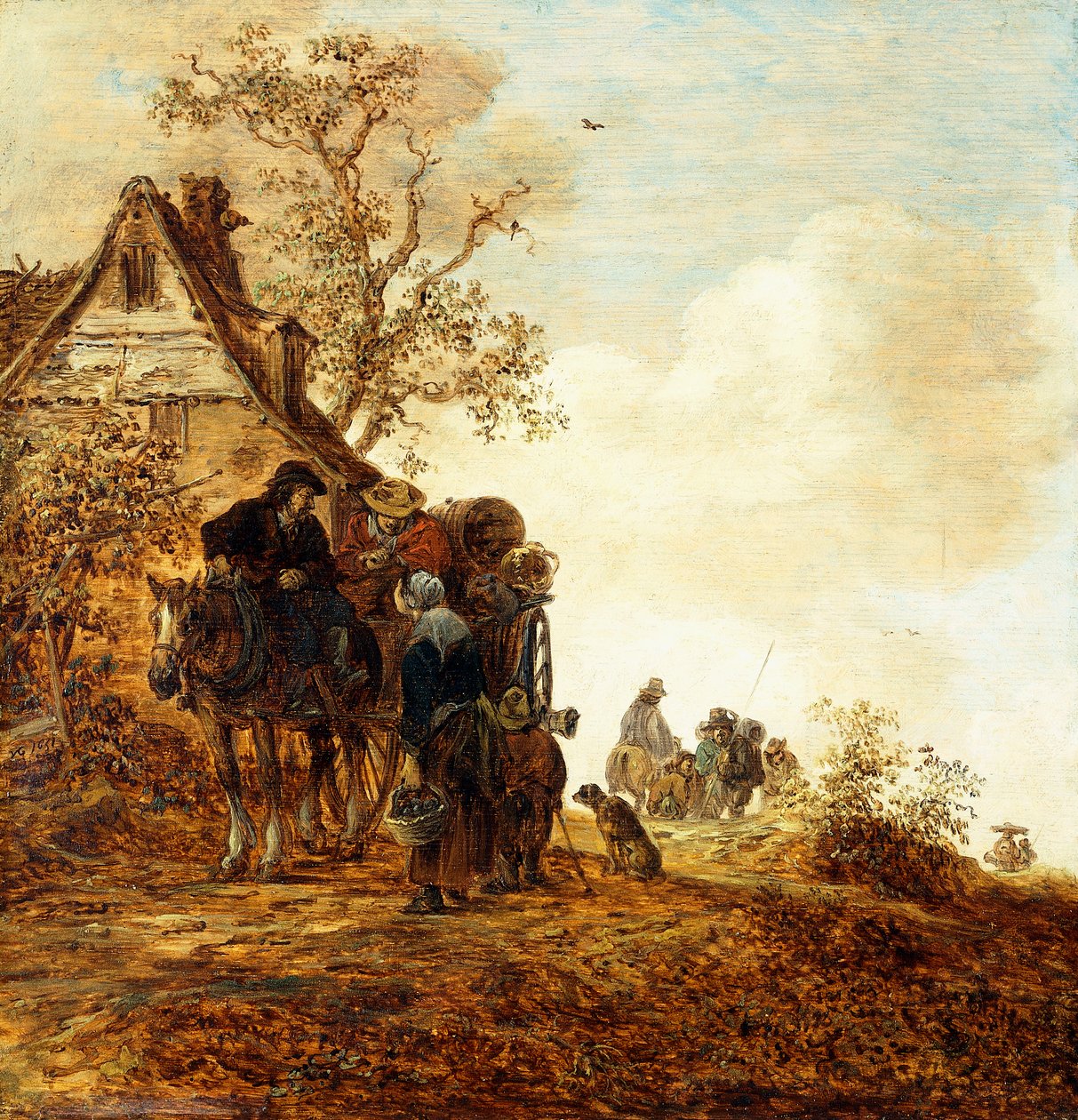 Parasztok szekéren Jan Josephsz kunyhónál, 1651 alkotó: Jan Josephsz van Goyen