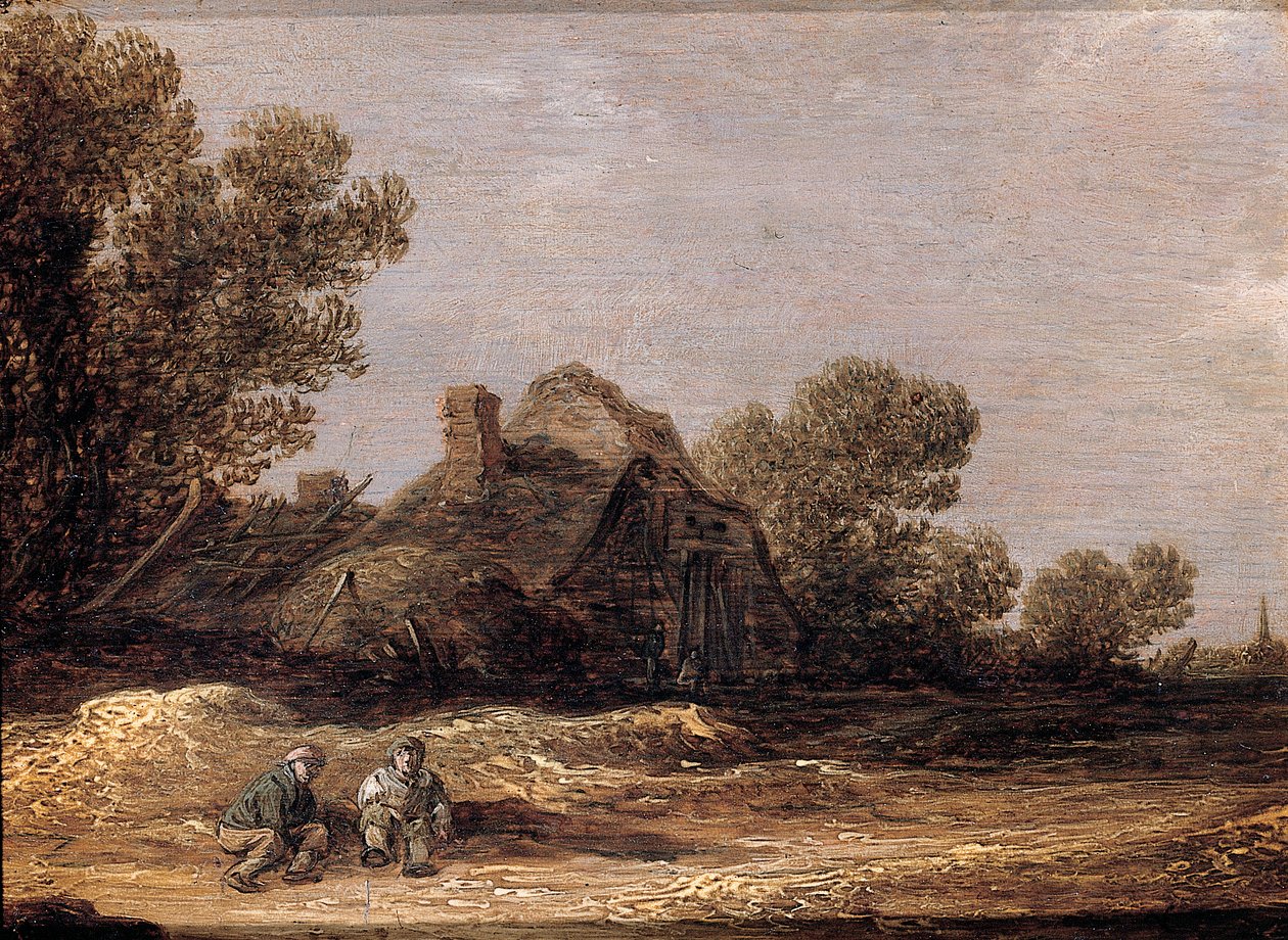 Parasztok pihennek egy pályán egy tanya mellett - egy töredék alkotó: Jan Josephsz van Goyen