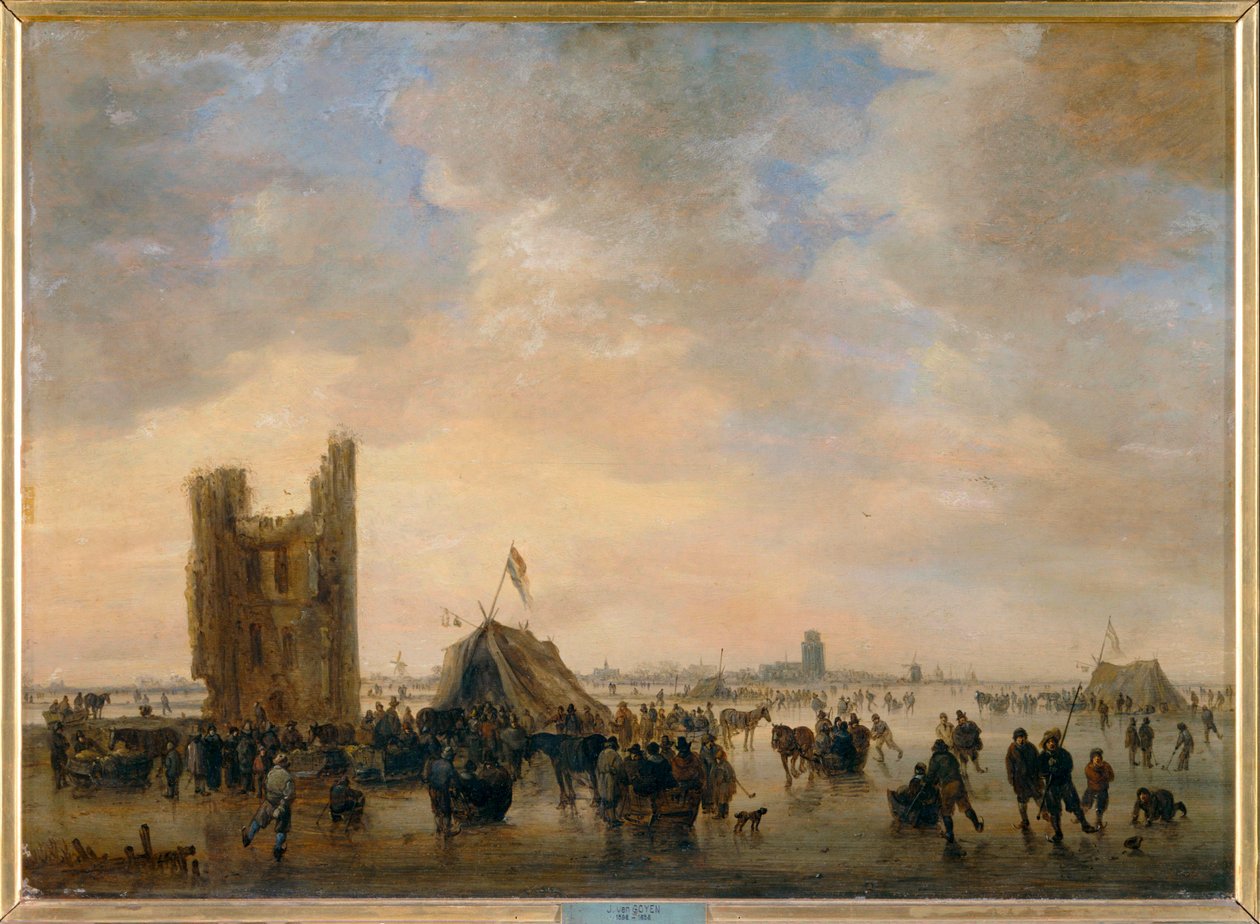 Korcsolyázás a Huis te Merwede romjainál Dordrecht mellett ... alkotó: Jan Josephsz van Goyen