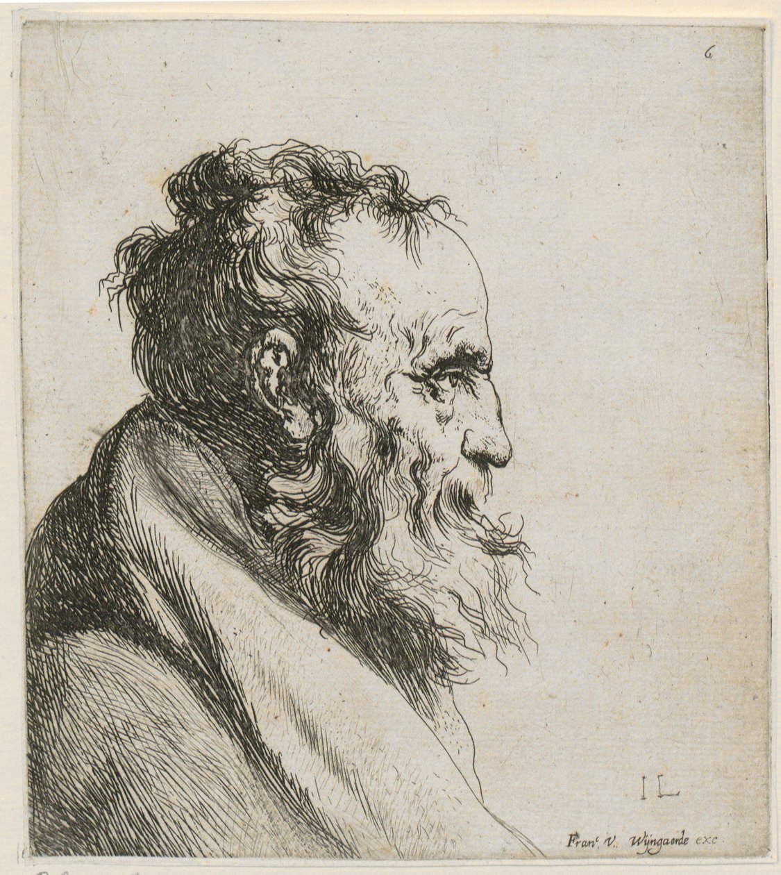 Egy szakállas, idős férfi mellkép, jobbra néző profilból alkotó: Jan Lievens