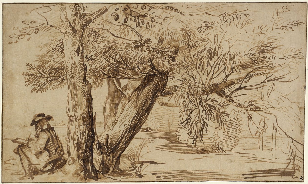 Táj rajzolóval az erdő szélén alkotó: Jan Lievens