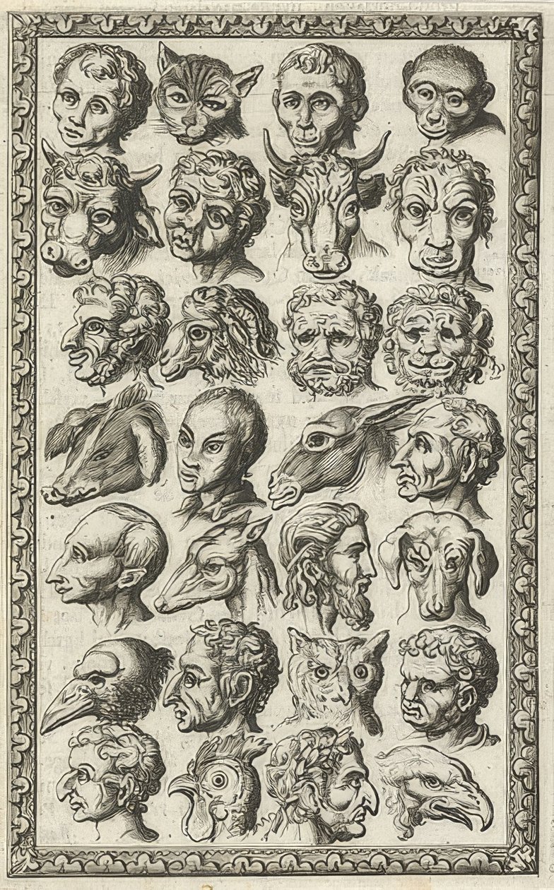 28 ember- és állatfej (28 koppen van mensen en dieren). 1682 alkotó: Jan Luyken