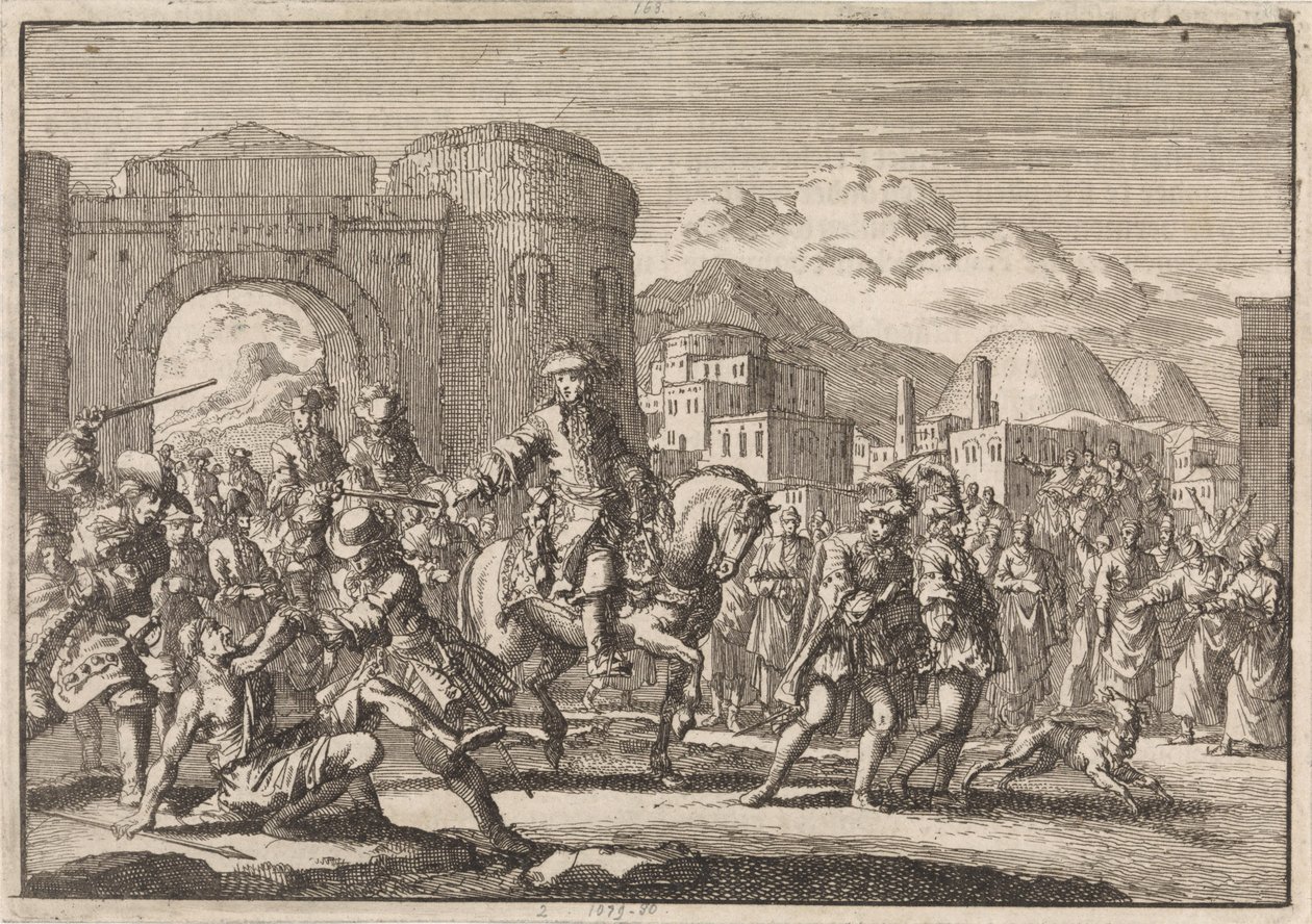 A szultán francia követe lóháton belép Jeruzsálembe, 1674 alkotó: Jan Luyken