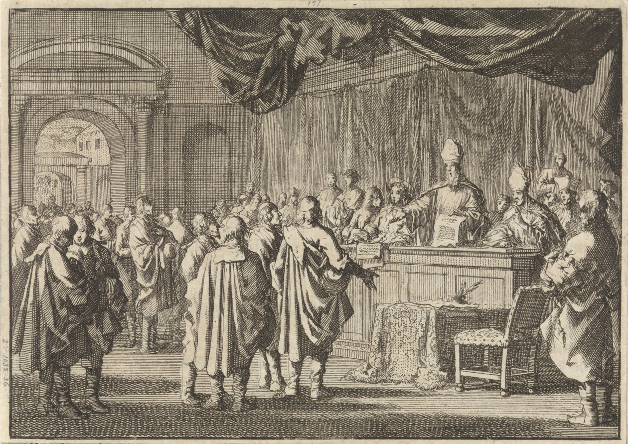 A magyarországi református püspökök és más romanisták bírósága előtt, 1670 alkotó: Jan Luyken