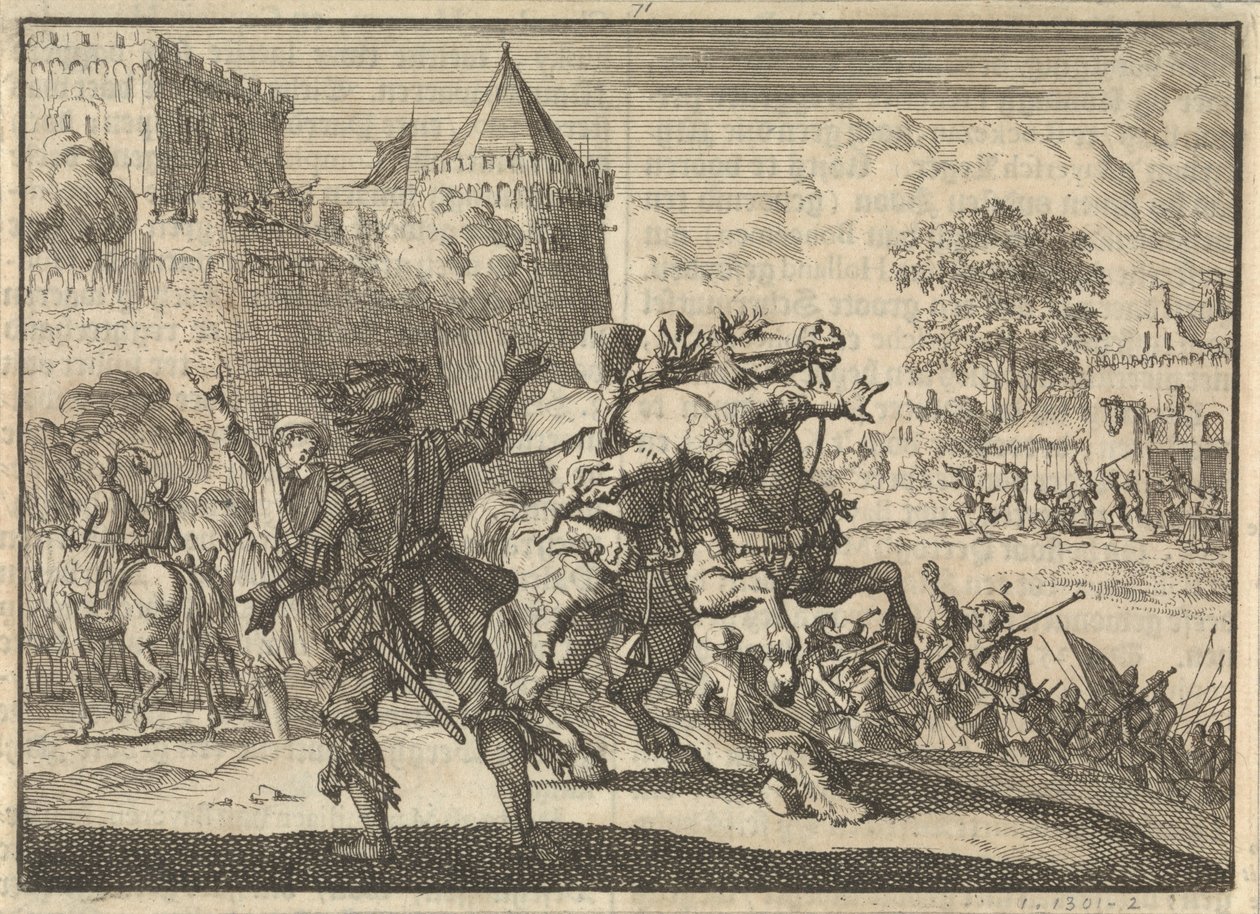 Dampier birodalmi parancsnok lezuhan a lováról a Pressburg (Pozsony) falairól leadott lövés után, 1620 alkotó: Jan Luyken