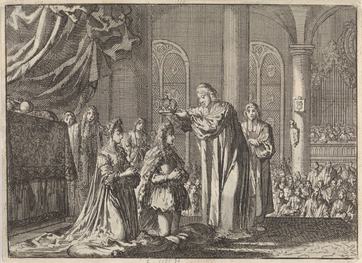 III. Vilmos és II. Stuart Mária megkoronázása Canterbury érseke által, 1689 alkotó: Jan Luyken