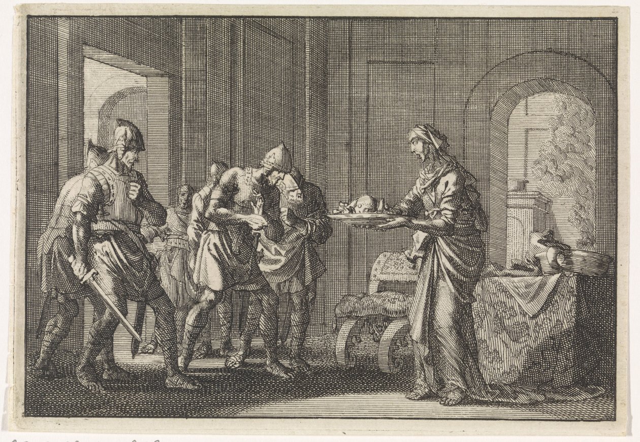 Anya megmutatja a harcosoknak megevett gyermeke maradványait az 1704-es jeruzsálemi éhínség idején. alkotó: Jan Luyken