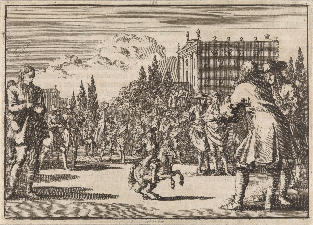 Egy madridi téren tömeg gyűlt össze Louisillo, a spanyol király törpe körül, 1675 alkotó: Jan Luyken