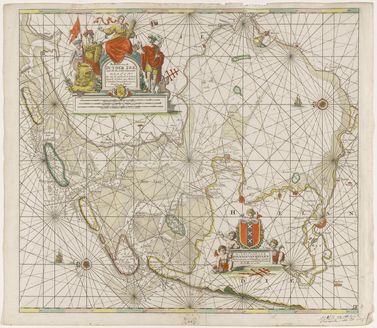 A Zuiderzee és a Waddenzee térképe Paskaarte a Zuyder Zee-ről (cím a tárgyon) alkotó: Jan Luyken