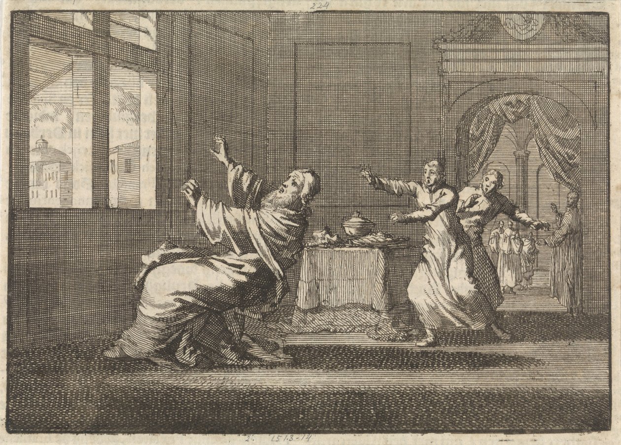 XII. Ince pápa nem sokkal megválasztása után, 1691-ben hanyatt esik a Quirinal ablakából. alkotó: Jan Luyken