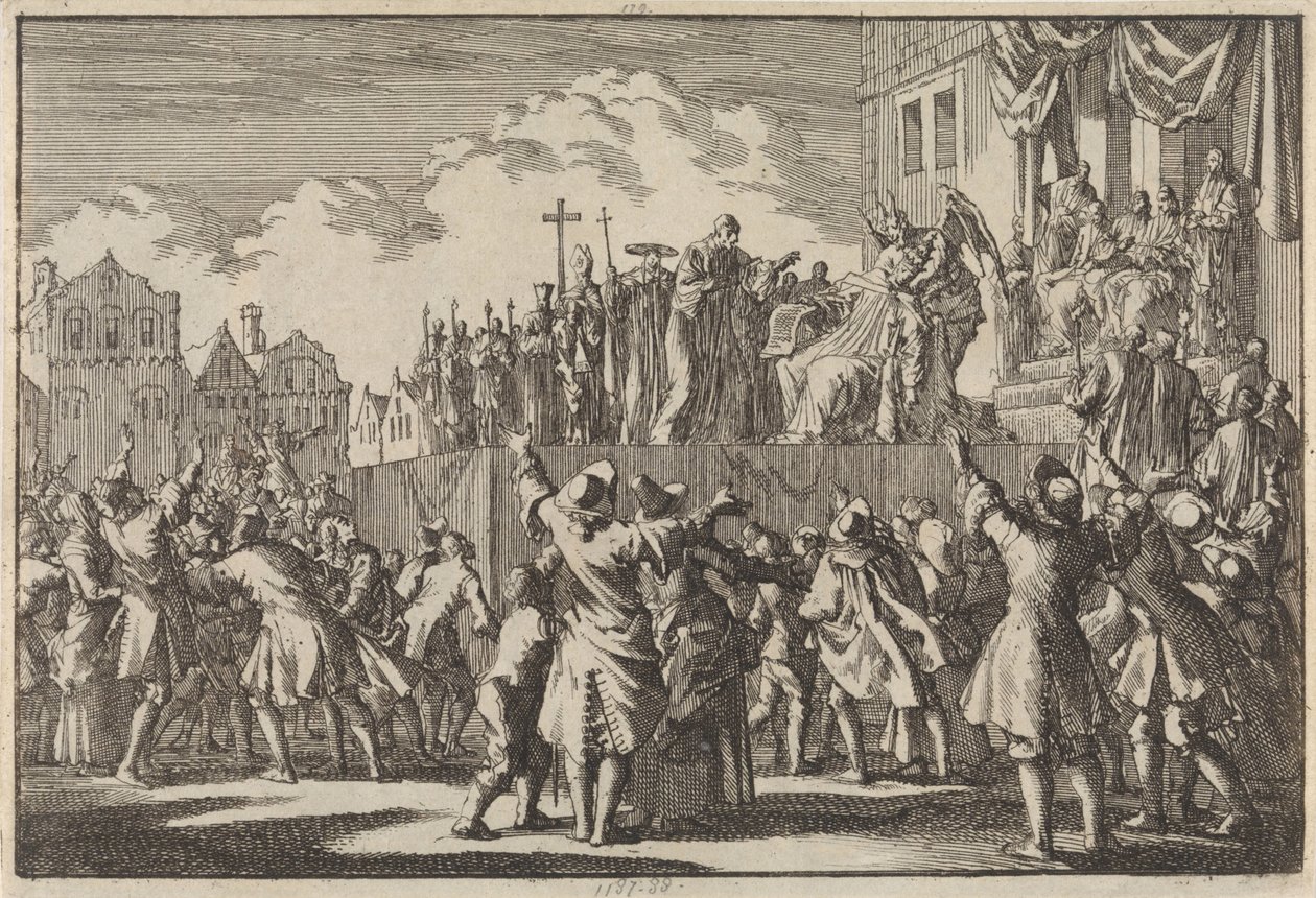 Utcai jelenet Aberdeenben a katolikus vallást gúnyolódva, 1689 alkotó: Jan Luyken