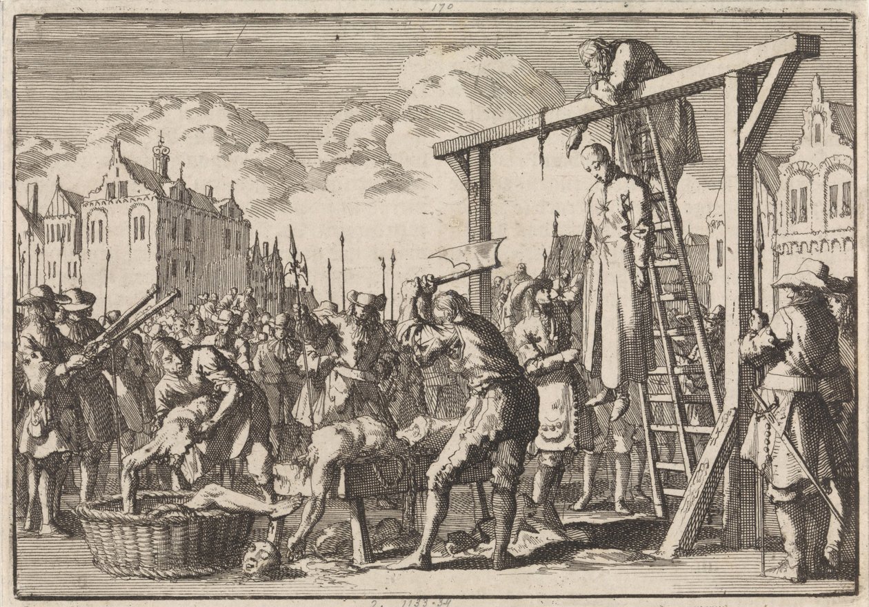 Londonban felakasztják William Ireland jezsuitát, John Grove-ot pedig elzárják egy tervezett regicid miatt, 1679 alkotó: Jan Luyken