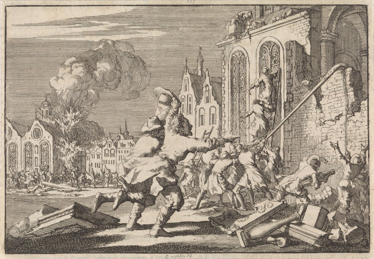 Katolikus kápolnák lerombolása Londonban, 1688 alkotó: Jan Luyken