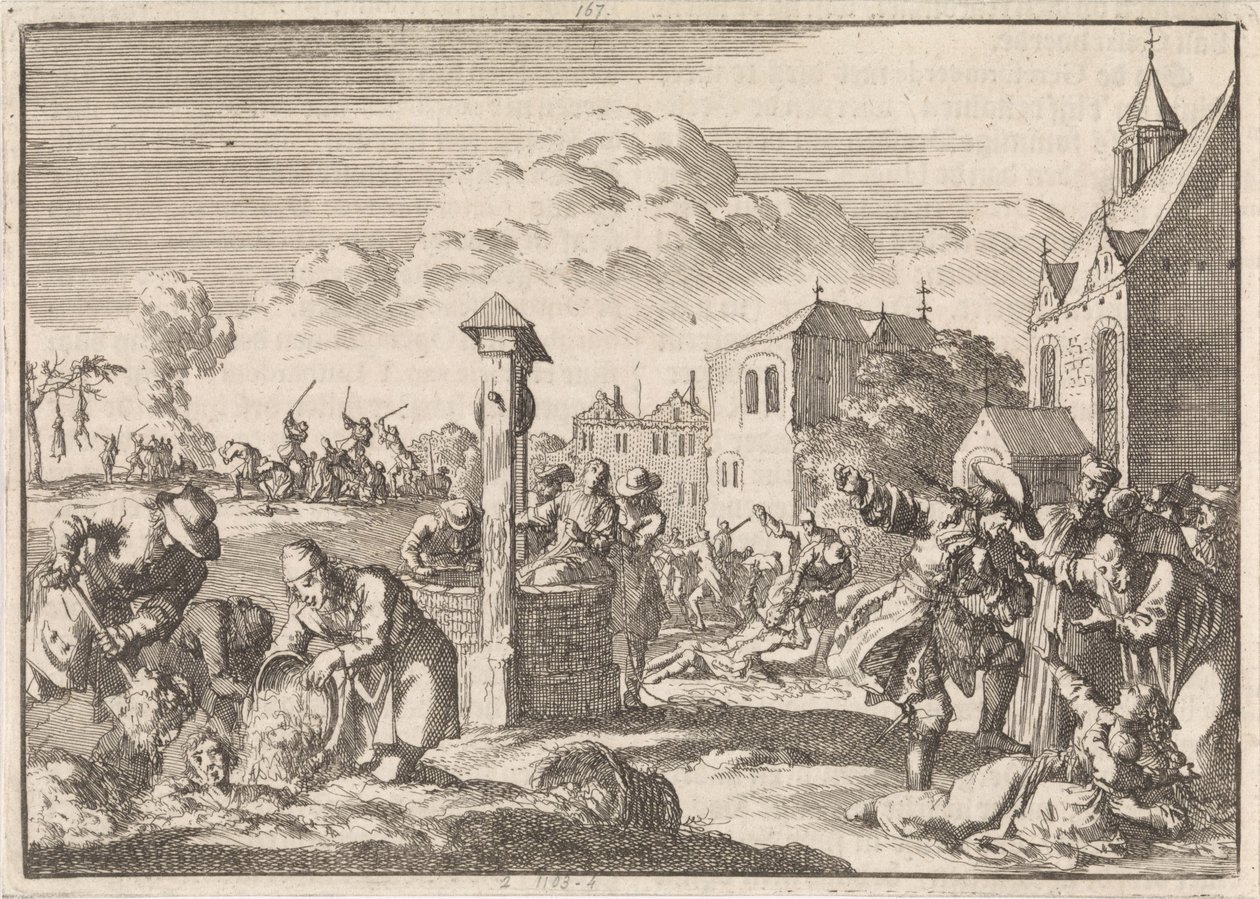 A protestánsok üldözése Marsaut által Niortban, 1682 alkotó: Jan Luyken