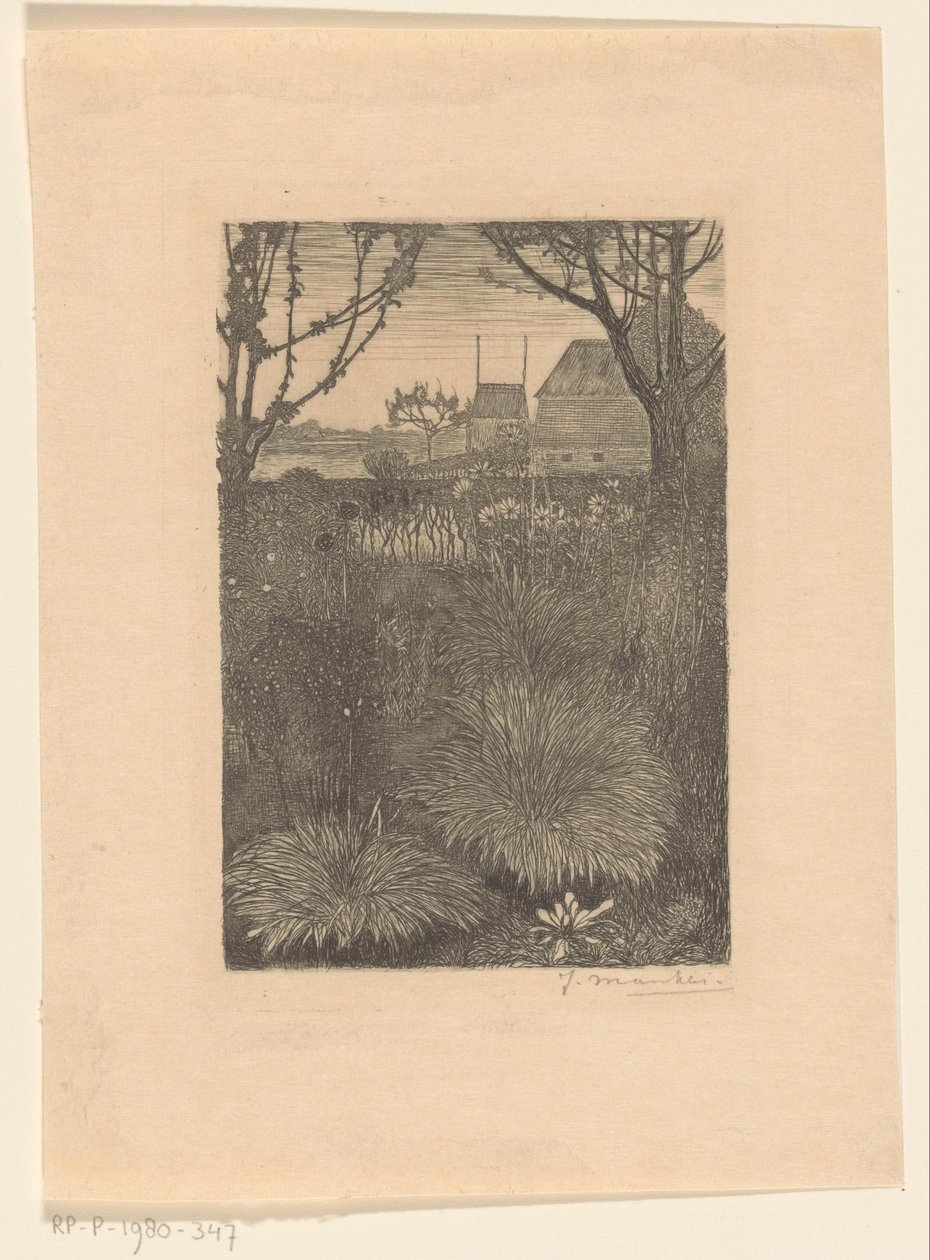Kilátás a kertre, cserjékkel és napraforgókkal Őszi kert (eredeti cím) alkotó: Jan Mankes (signed by artist)