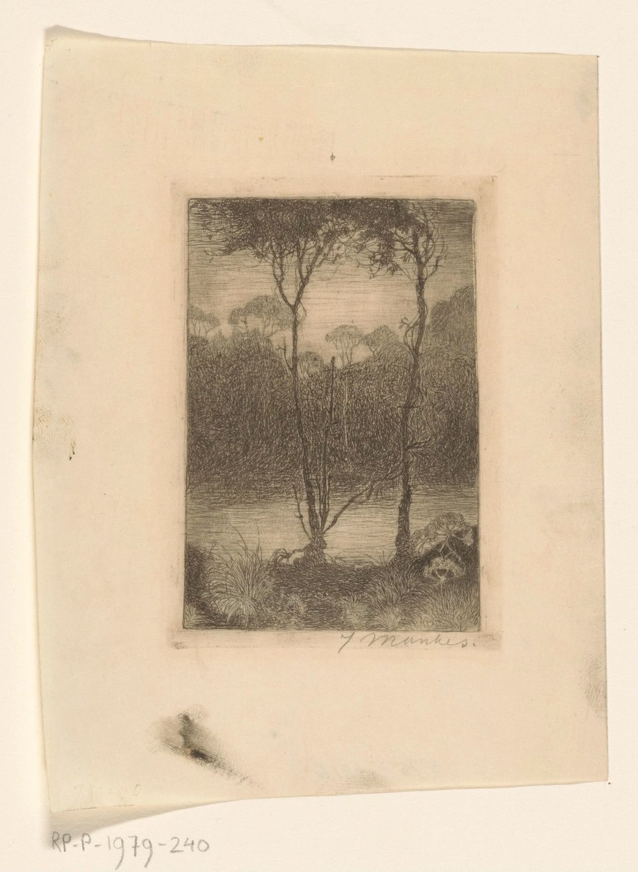 Két fa a víz mellett Stream éjjel (eredeti cím) alkotó: Jan Mankes (signed by artist)