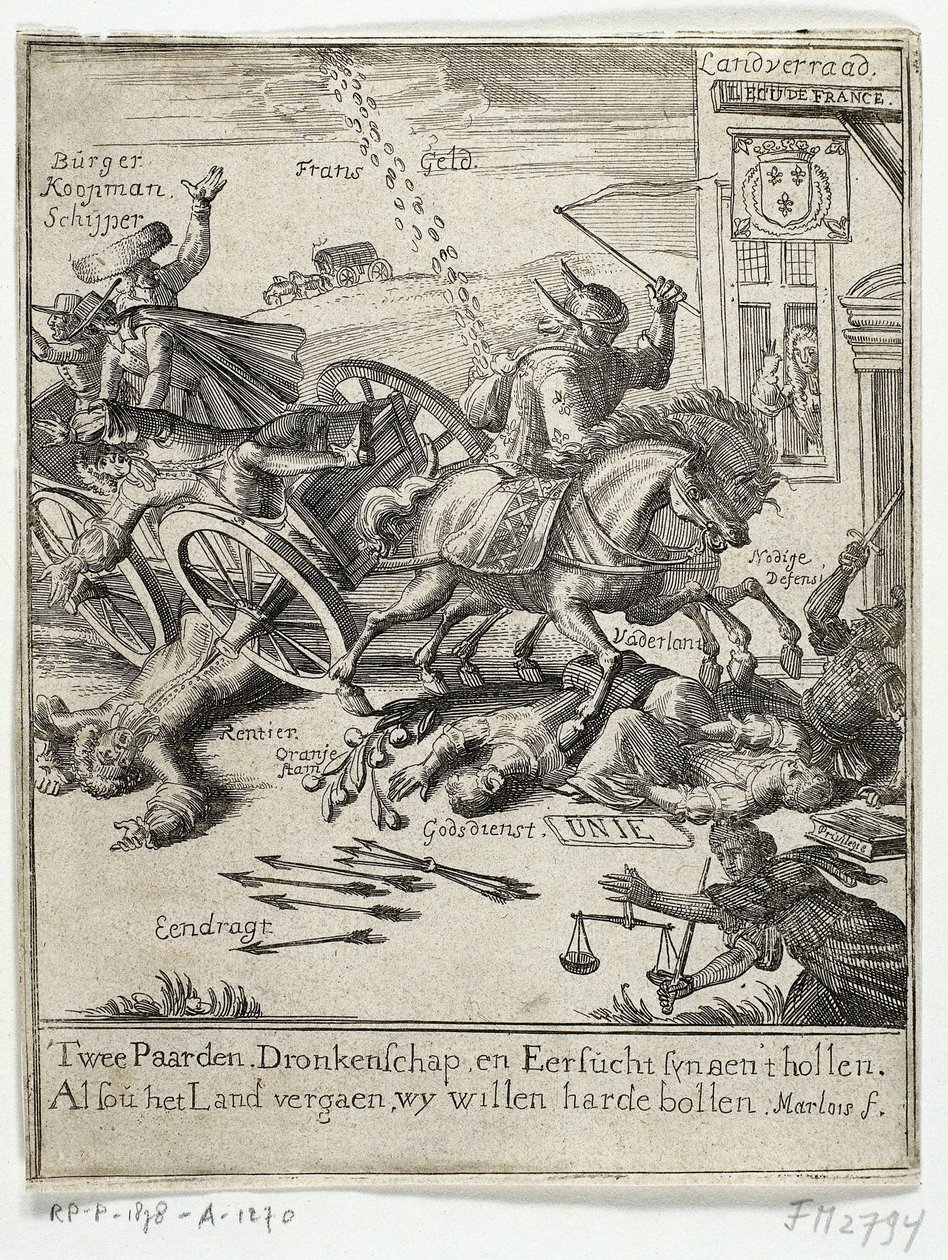 Karikatúra, amely Amszterdam állítólagos francia szellemiségét ábrázolja, 1690 alkotó: Jan Marlois