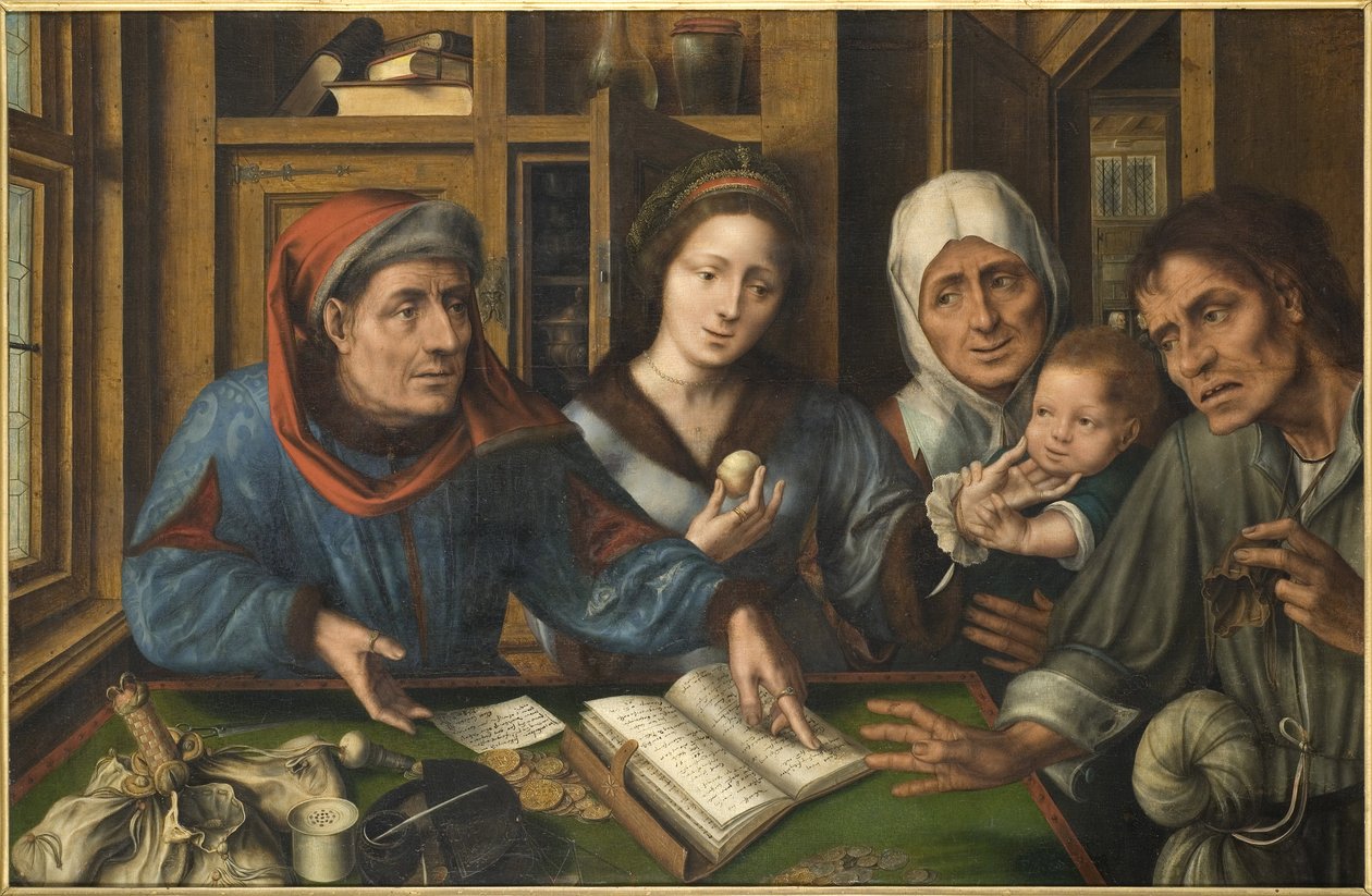 A tized fizetése (az adószedő) - A tized, Massys (Matsys), jan. (1510-1575). olaj a fára alkotó: Jan Massys