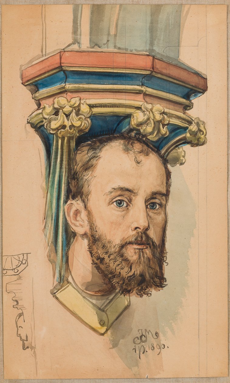 A Szent Mária-templom polikrómiájához készült karton – Férfi fej alakú konzol (T. Stryjeński portréja) alkotó: Jan Matejko