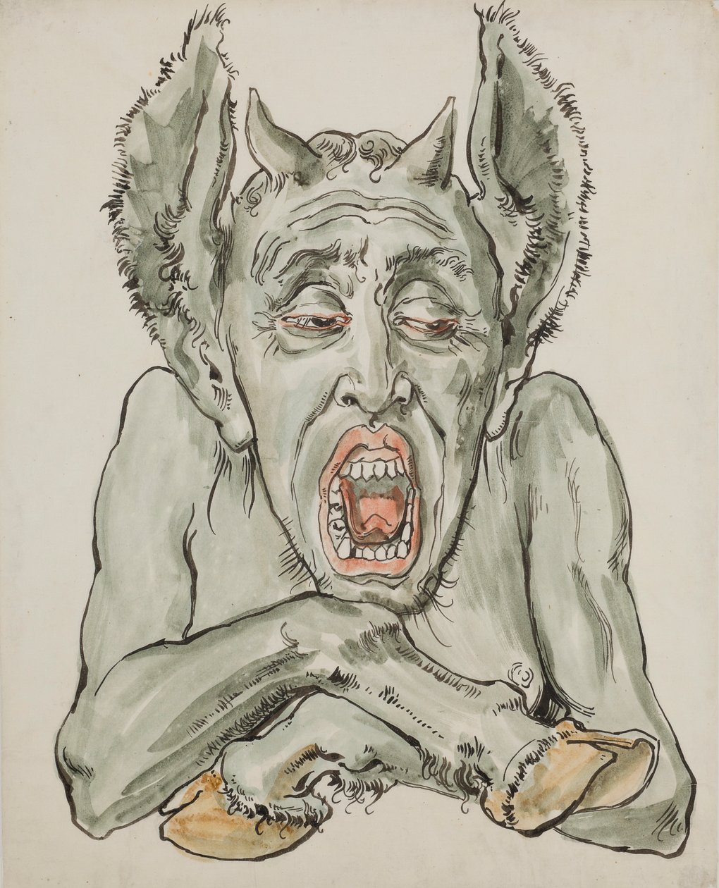 A Szent Mária-templom polikrómiájához készült karton – A tátott szájú ördög mellszobra alkotó: Jan Matejko