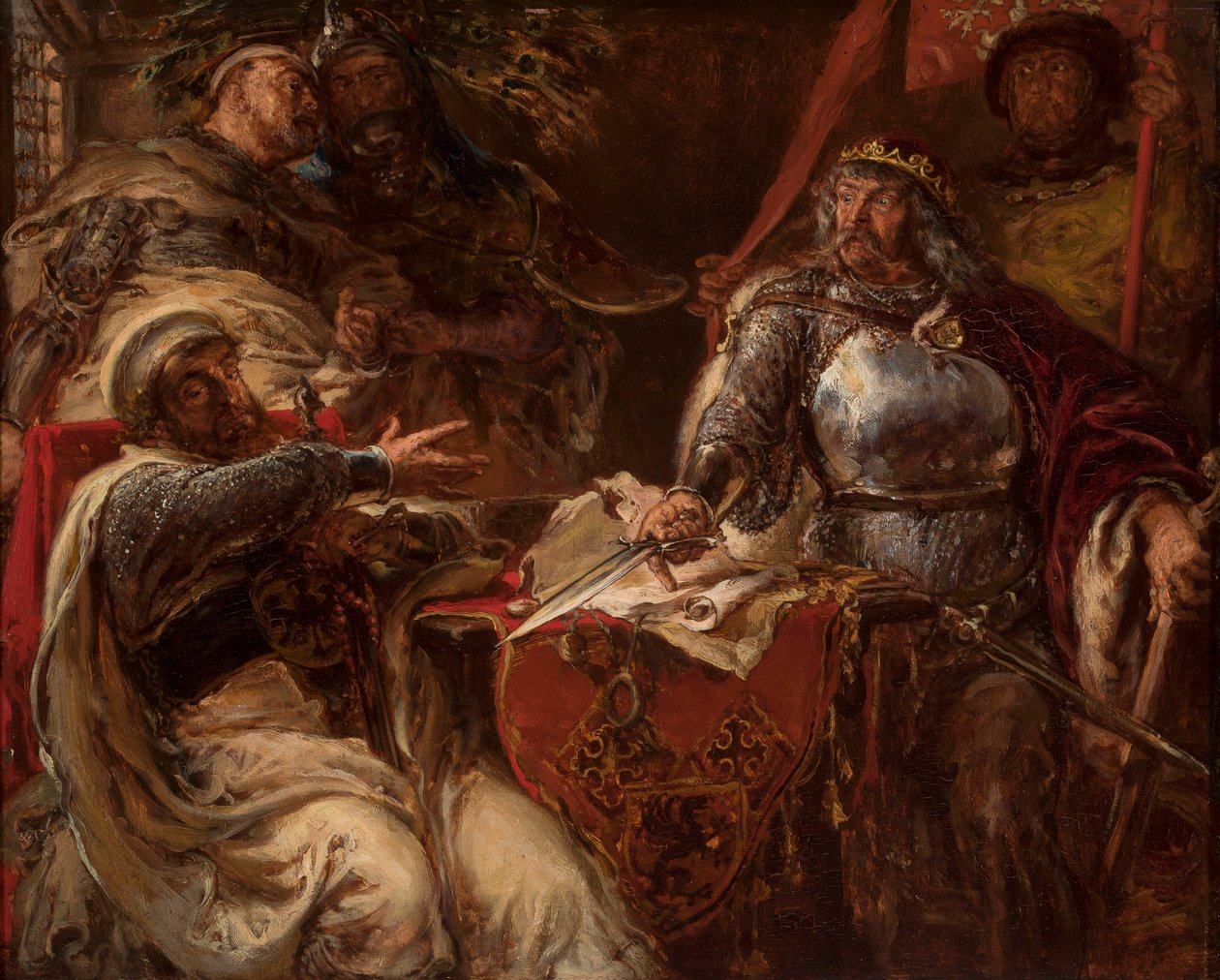 Łokietek Ulászló király megszakítja a tárgyalásokat a Német Lovagrenddel alkotó: Jan Matejko