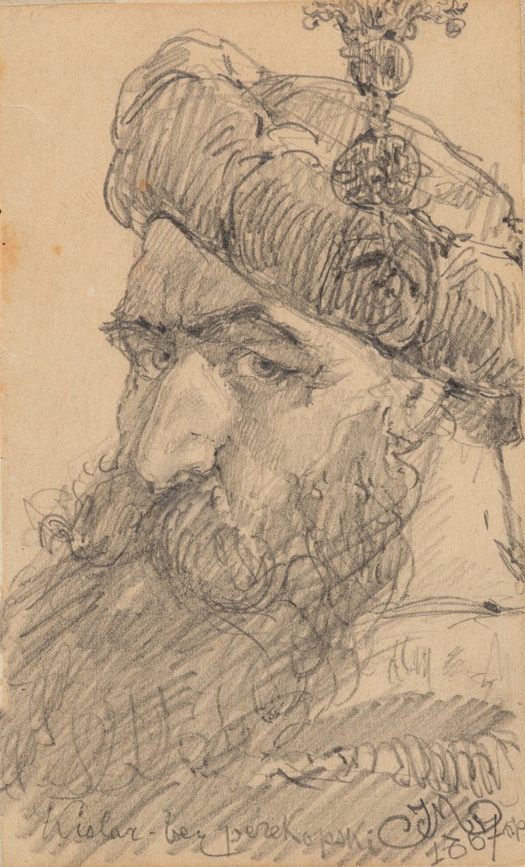 Recto: Szakállas kalapos ember feje, imádkozik alkotó: Jan Matejko