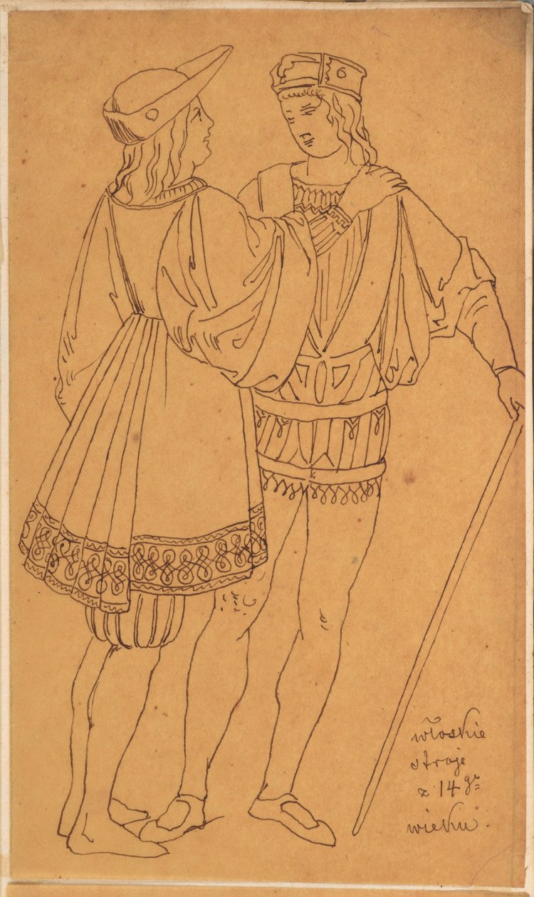 Skarbczyk. Zwei stehende Männer in italienischen Kostümen aus dem 14. Jahrhundert alkotó: Jan Matejko