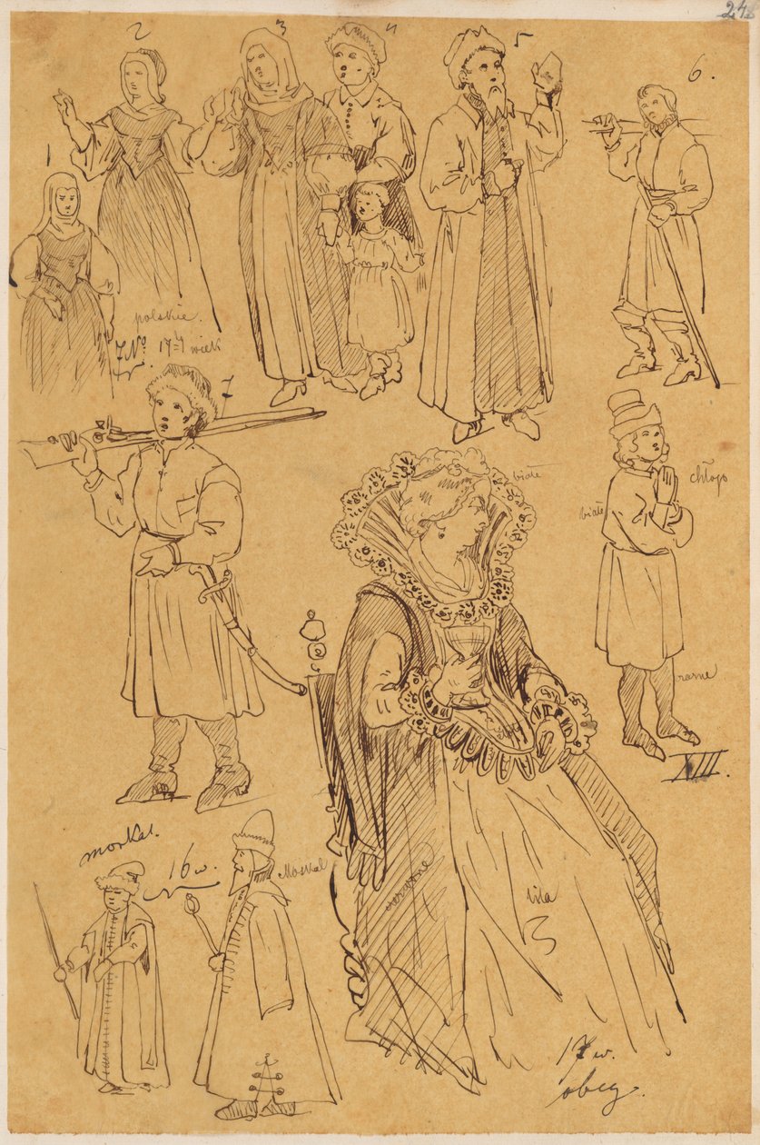 Skarbczyk. Zwölf Personen: Frauen, Männer, Kinder, Bauern, Moskauer, sitzende Dame, aus dem 16. und 17. Jahrhundert alkotó: Jan Matejko