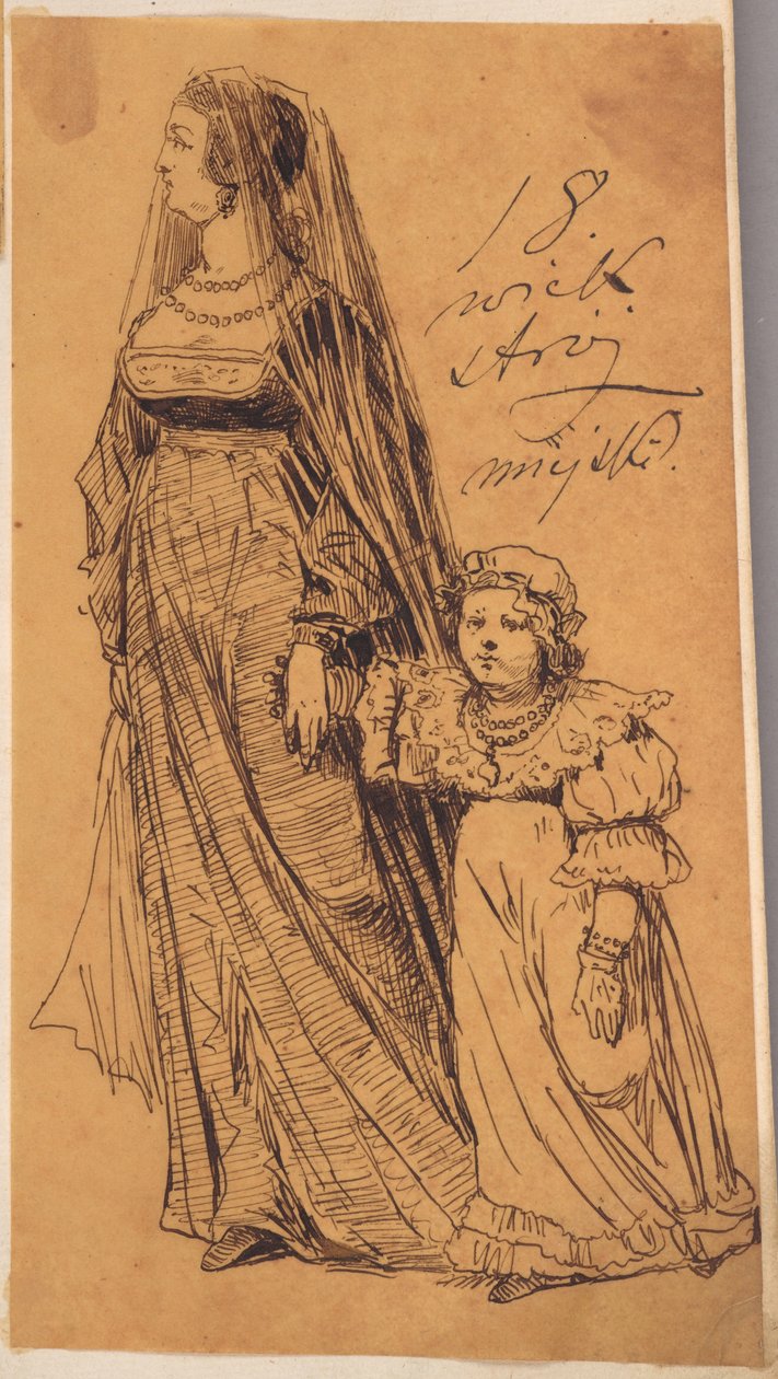 Skarbczyk. Frau mit Mädchen in Kleidung des 18. Jahrhunderts alkotó: Jan Matejko