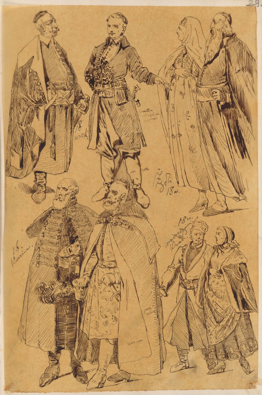 Skarbczyk. Acht Männer und Frauen in Kostümen des 16. und 18. Jahrhunderts alkotó: Jan Matejko
