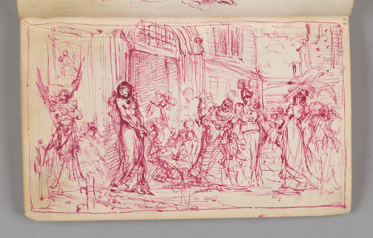 Skizzenbuch. Einseitige Zeichnung. Vorderseite: Kompositionsskizze einer unbekannten Szene ("Weihe der Dirne"?) alkotó: Jan Matejko