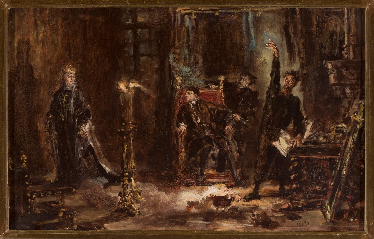 Twardowski Barbara szellemét idézi meg Zsigmond Ágost előtt, vázlat alkotó: Jan Matejko